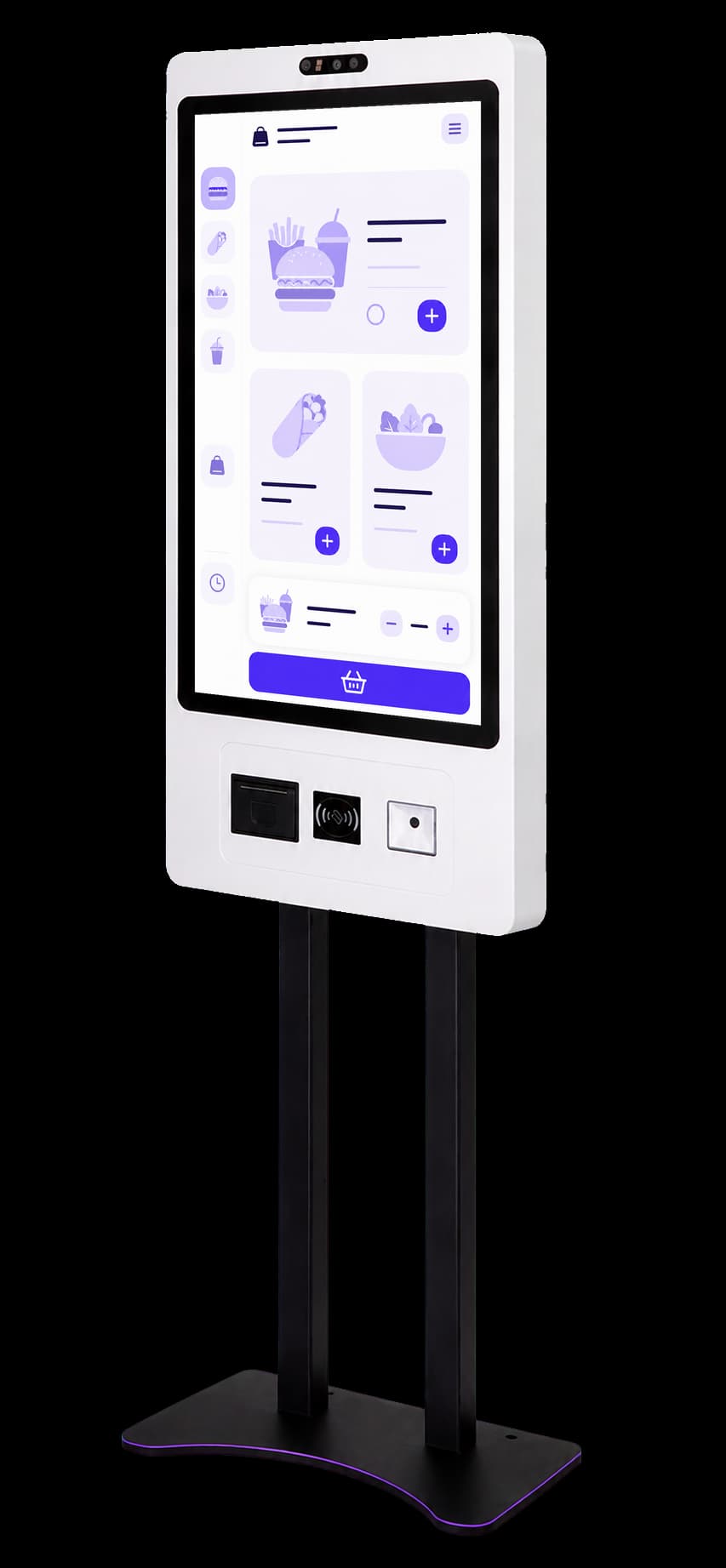 Large kiosk with floor stand and menu wireframe