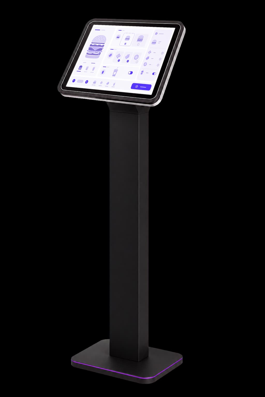 Small kiosk with tall stand and menu wireframe