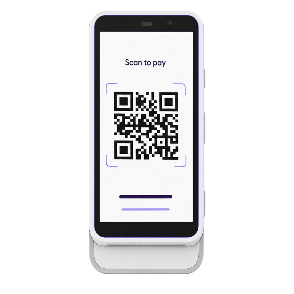 Trilogy payment terminal displaying its Scan to pay QR code.